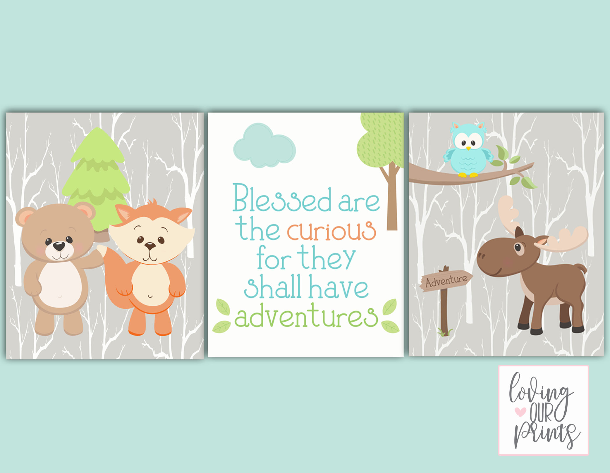 Woodland Creatures 3 pack nursery set 2